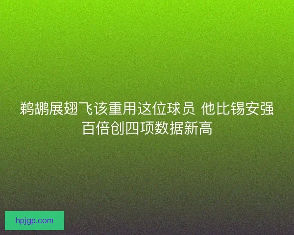 鹈鹕展翅飞该重用这位球员 他比锡安强百倍创四项数据新高